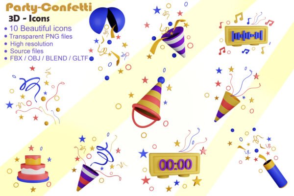 Party Confetti 3D icons - Image 2